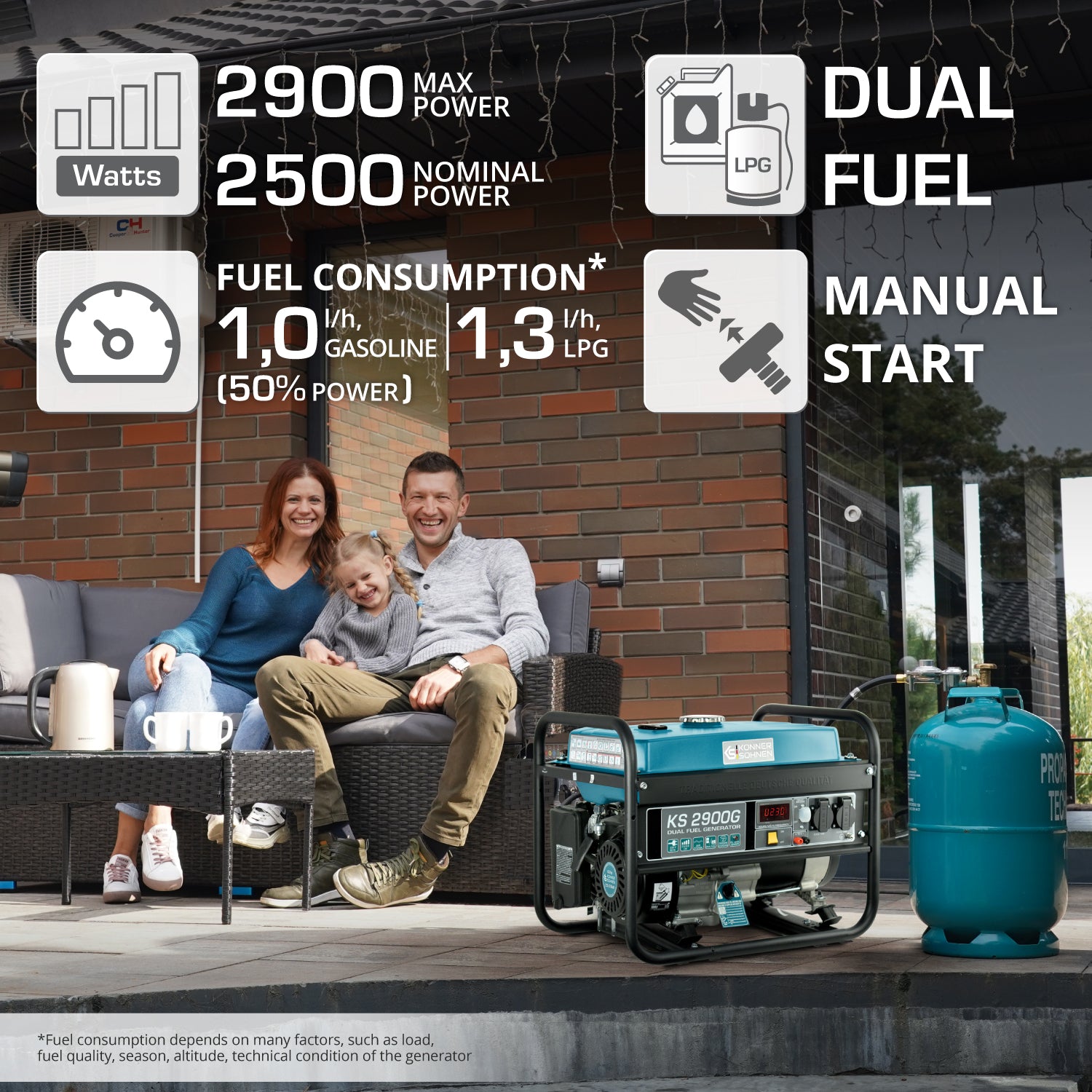 Generador híbrido de gasolina y gas "Könner & Söhnen" KS 2900G