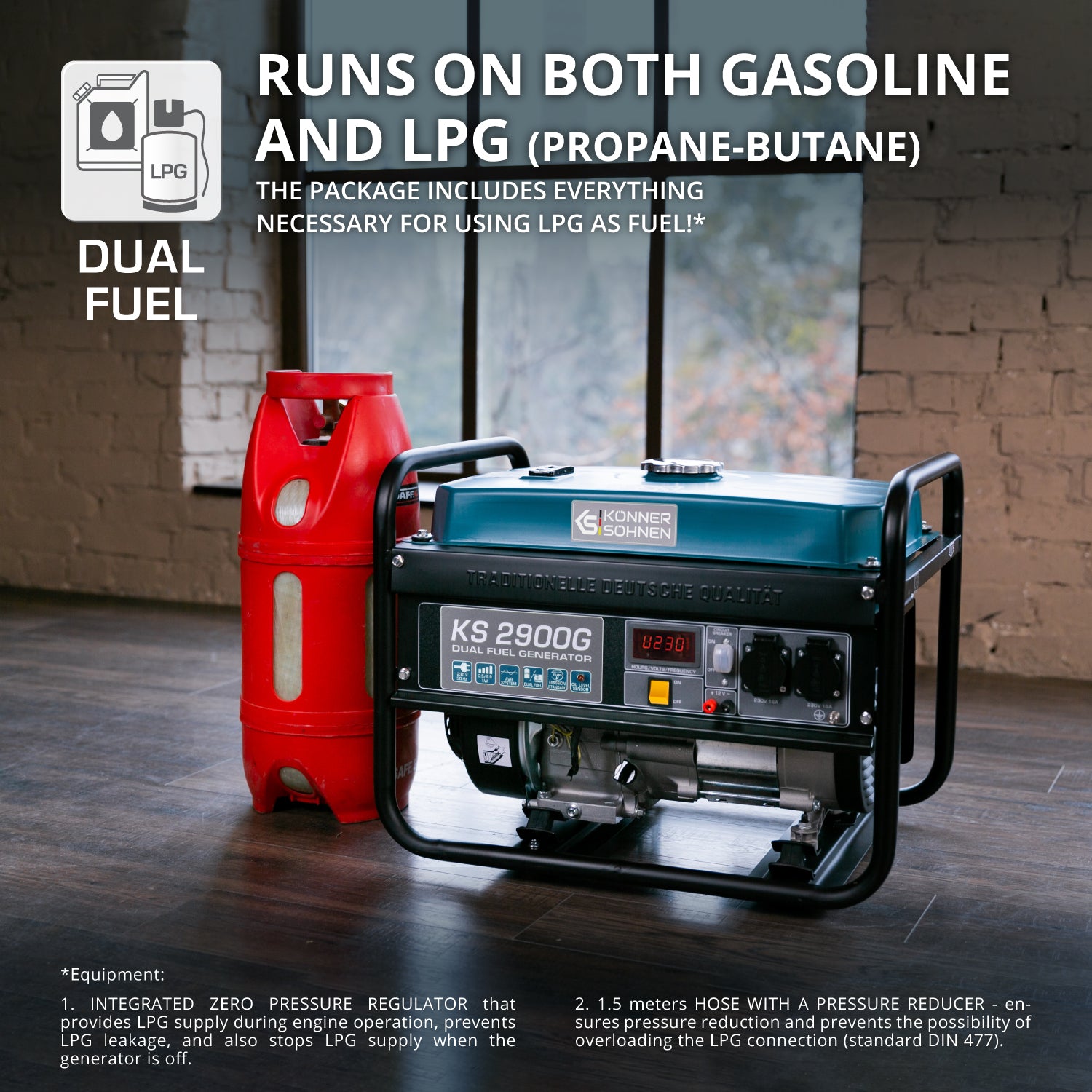 Generador híbrido de gasolina y gas "Könner & Söhnen" KS 2900G
