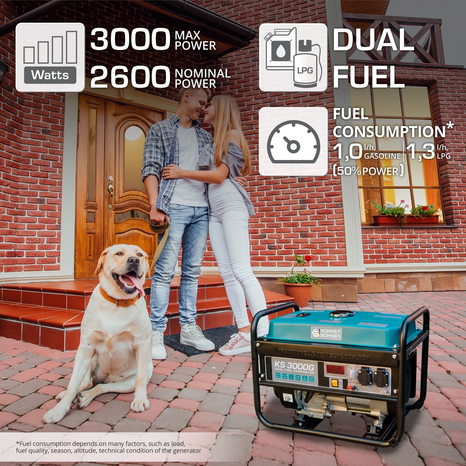 Generador híbrido de gasolina y gas "Könner & Söhnen" KS 3000G