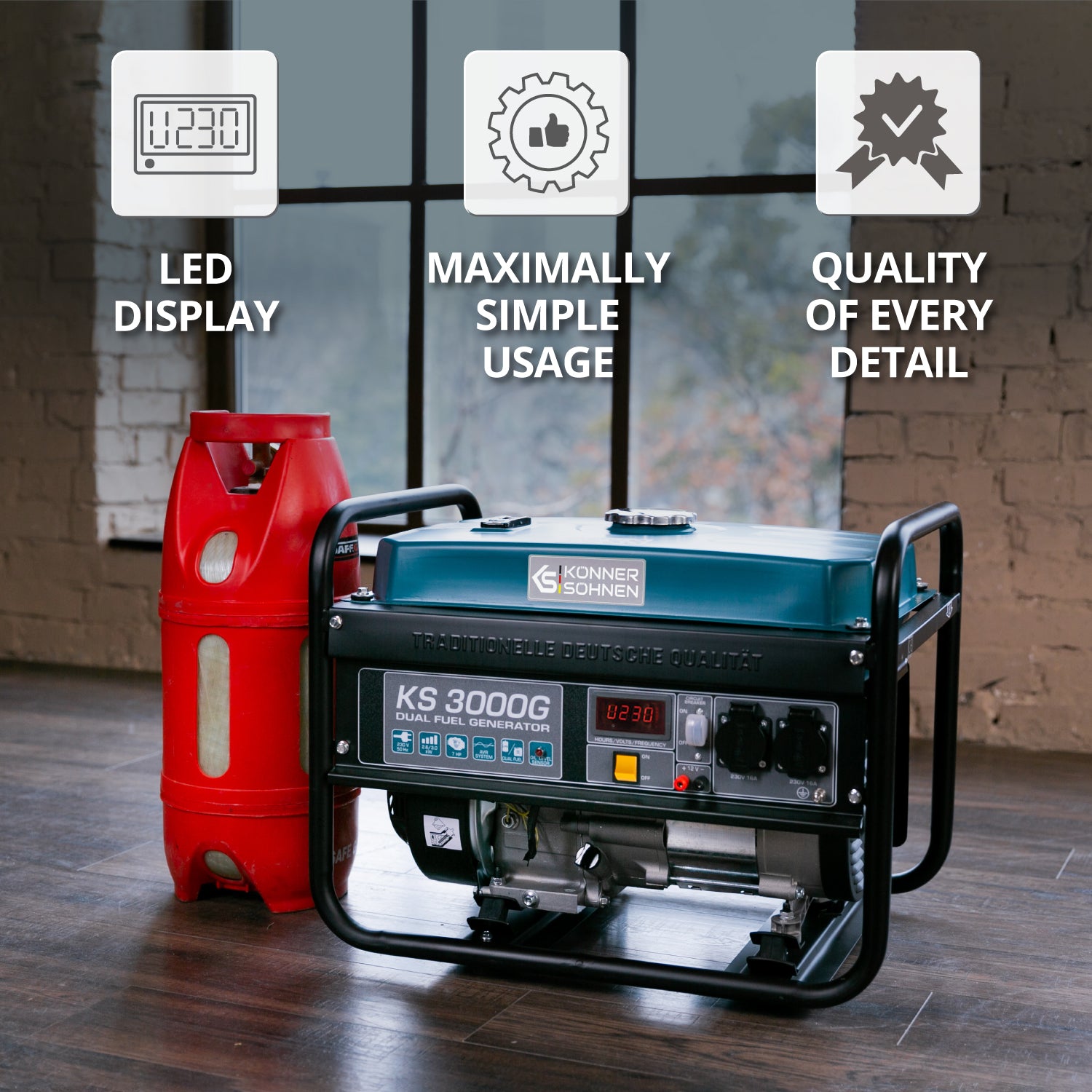 Generador híbrido de gasolina y gas "Könner & Söhnen" KS 3000G