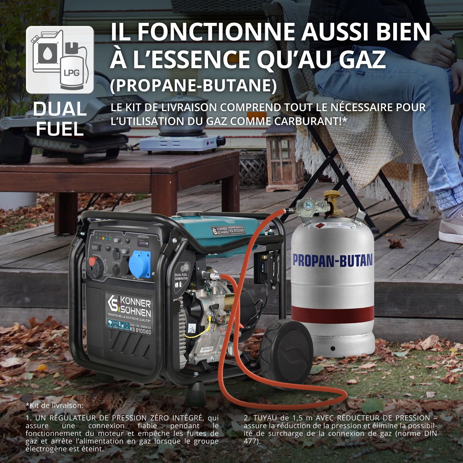 Groupe électrogène à essence-gaz de type inverter KS 8100iEG