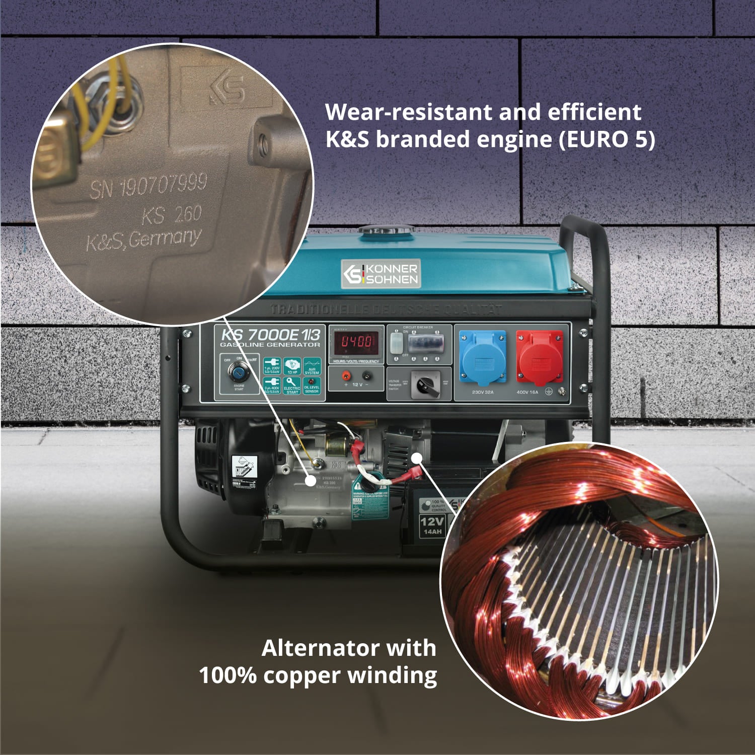 Bensiinikäyttöinen generaattori 'Könner & Söhnen' KS 7000E 1/3