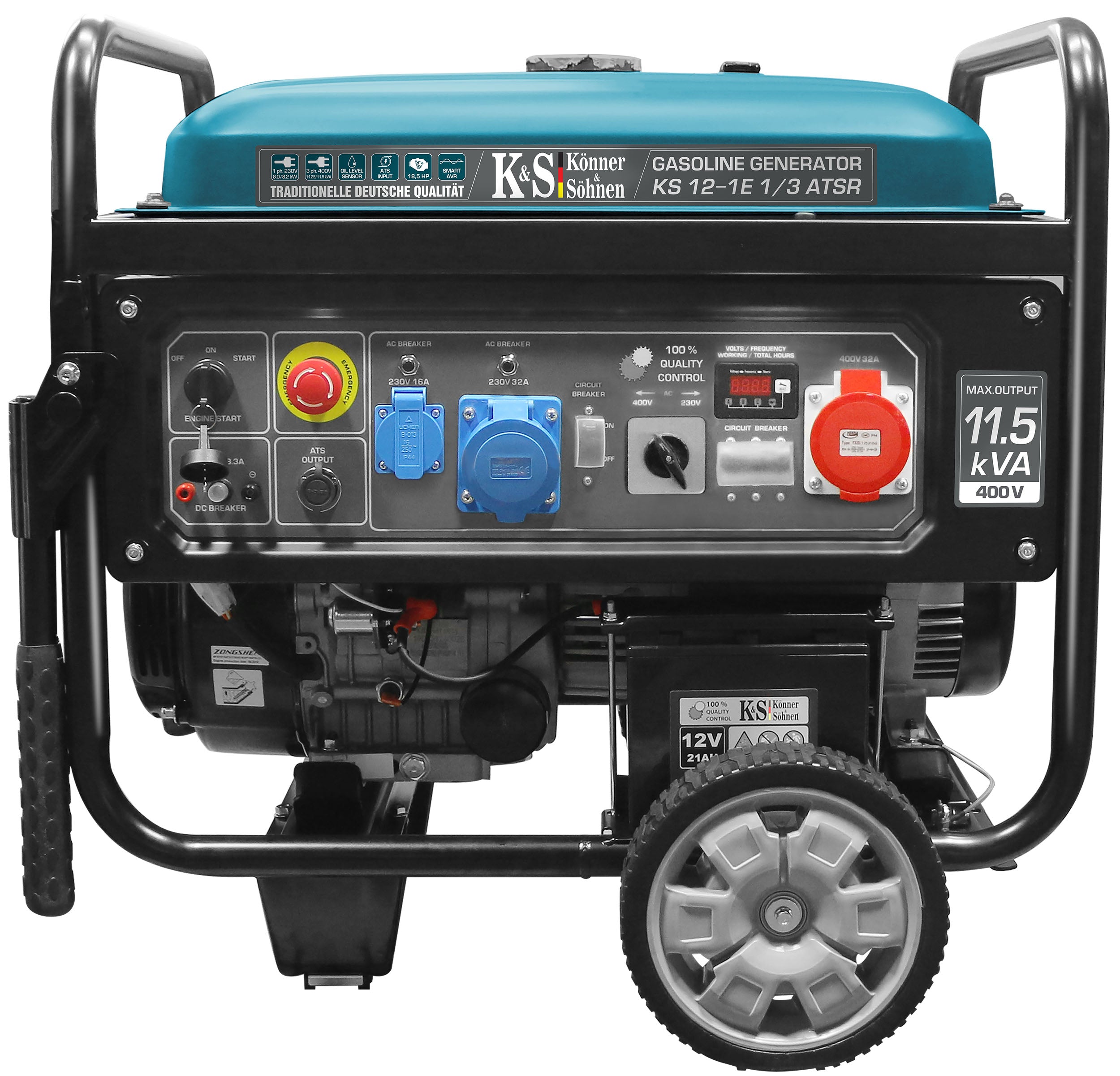 Könner & Söhnen KS 8100iE 1/3 ATSR – Inverter-Stromerzeuger, 8100-9000W, Benzin, Tragbar