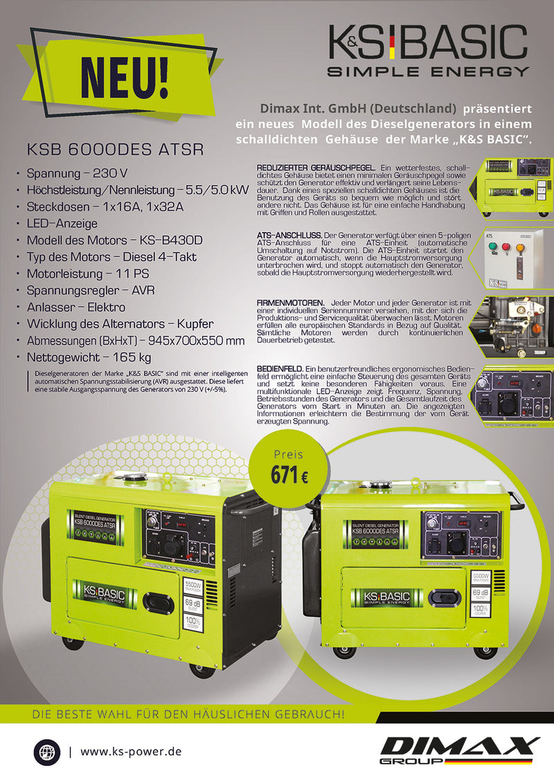 Ein neues Modell des Dieselgenerators – KSB 6000DES ATSR