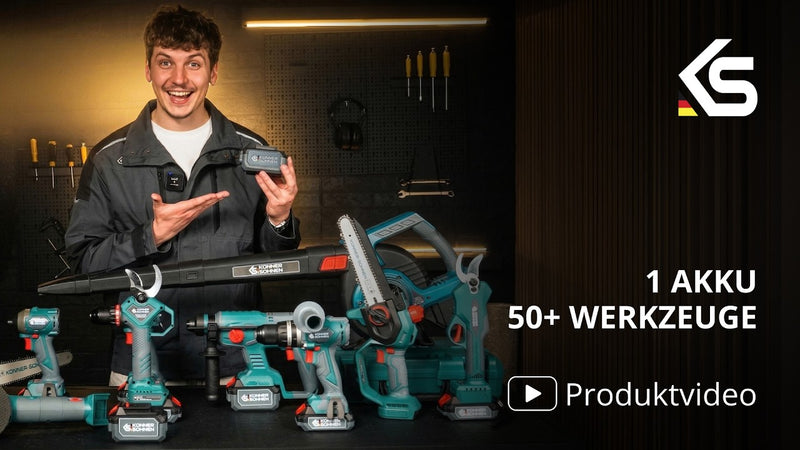 Wie Sie beim Kauf von Könner & Söhnen Technik sparen können? 1 Akku für alle Werkzeuge