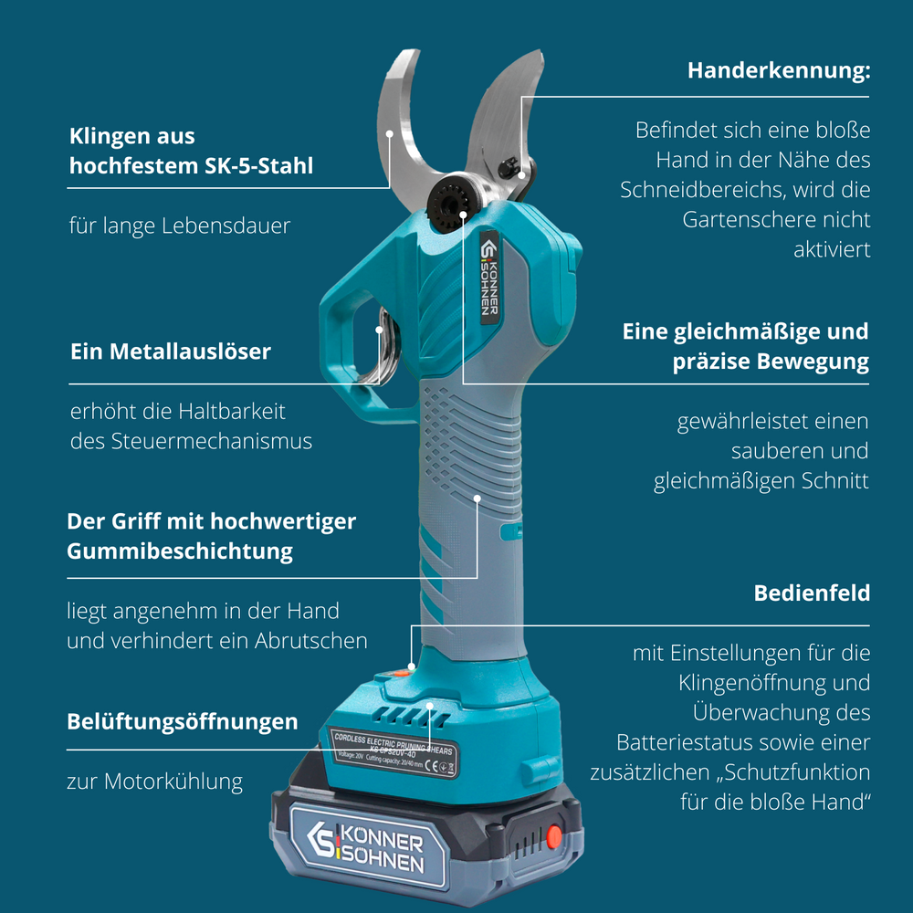 Vezeték nélküli elektromos metszőolló KS CPS20V-40 tok