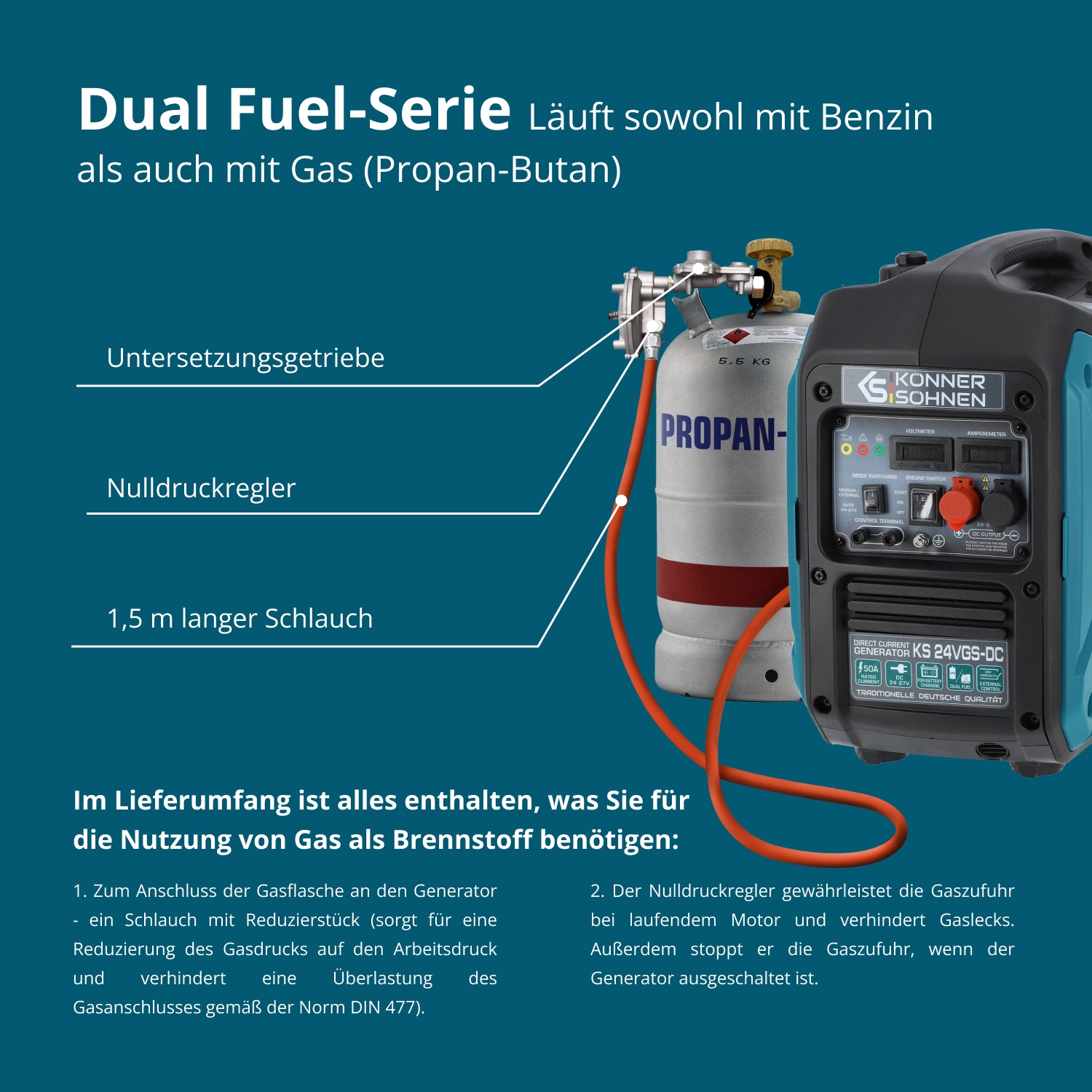 Gleichstromgenerator mit Dual-Brennstoffsystem KS 24VGS-DC