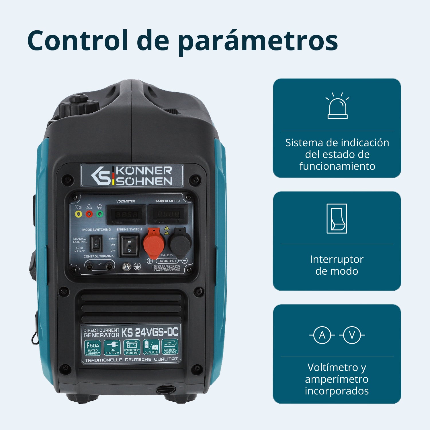 Generador de corriente continua con sistema dual de combustible KS 24VGS-DC