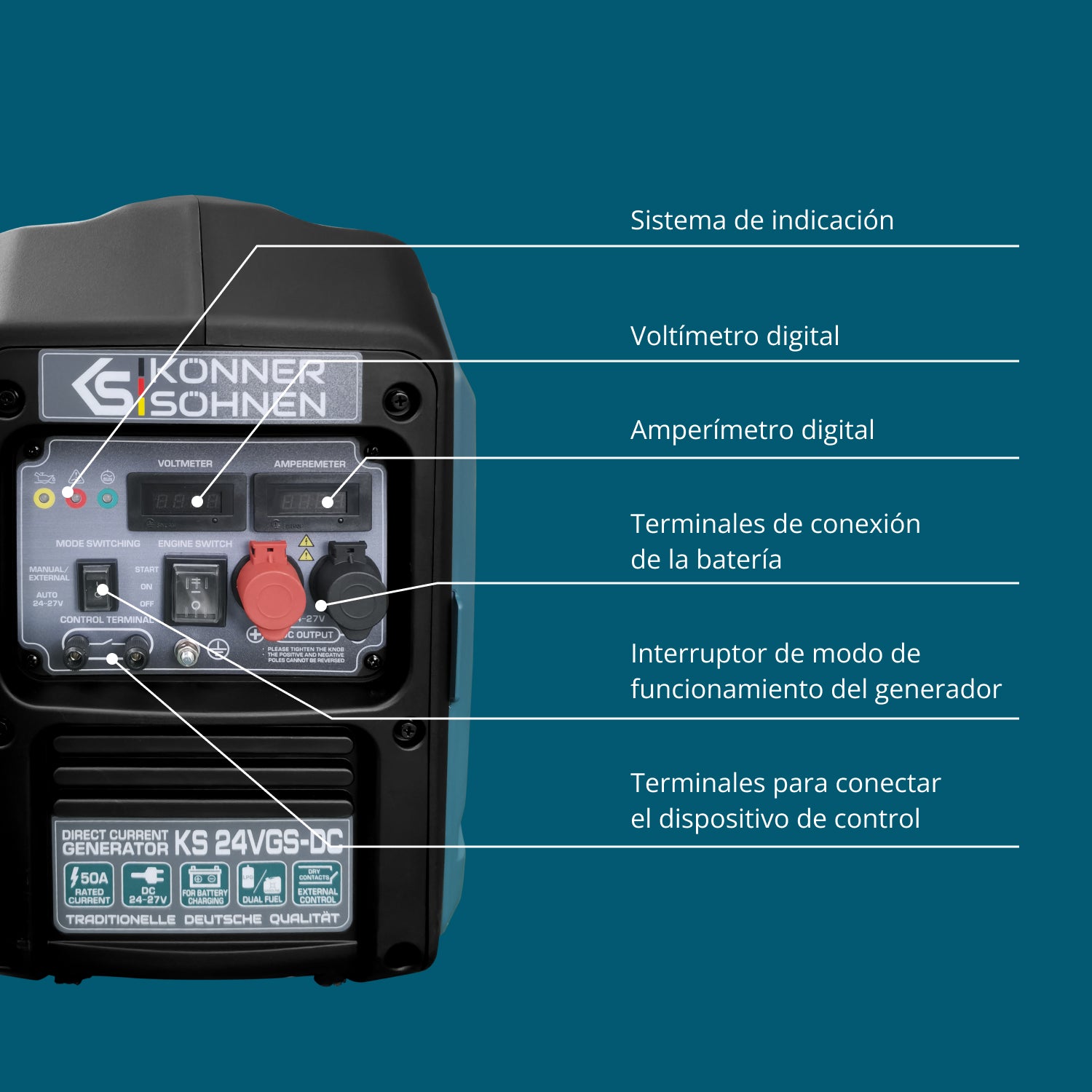 Generador de corriente continua con sistema dual de combustible KS 24VGS-DC