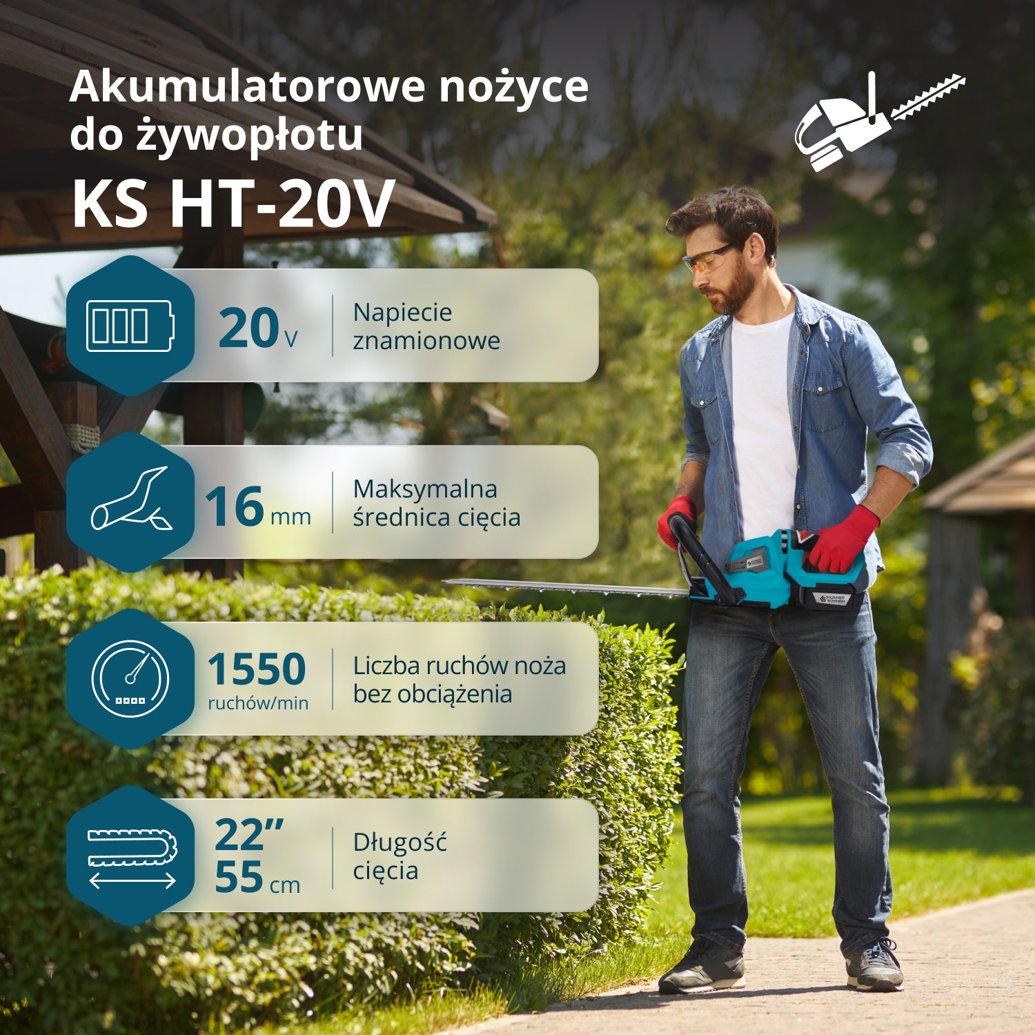 Bezprzewodowy sekator do żywopłotu KS HT-20V