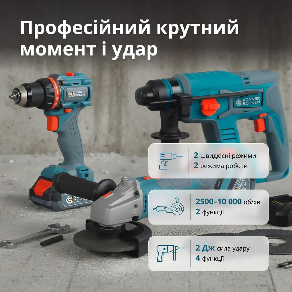 Набір акумуляторного електроінструменту 3-в-1 KS RHAGD 20V SET 3
