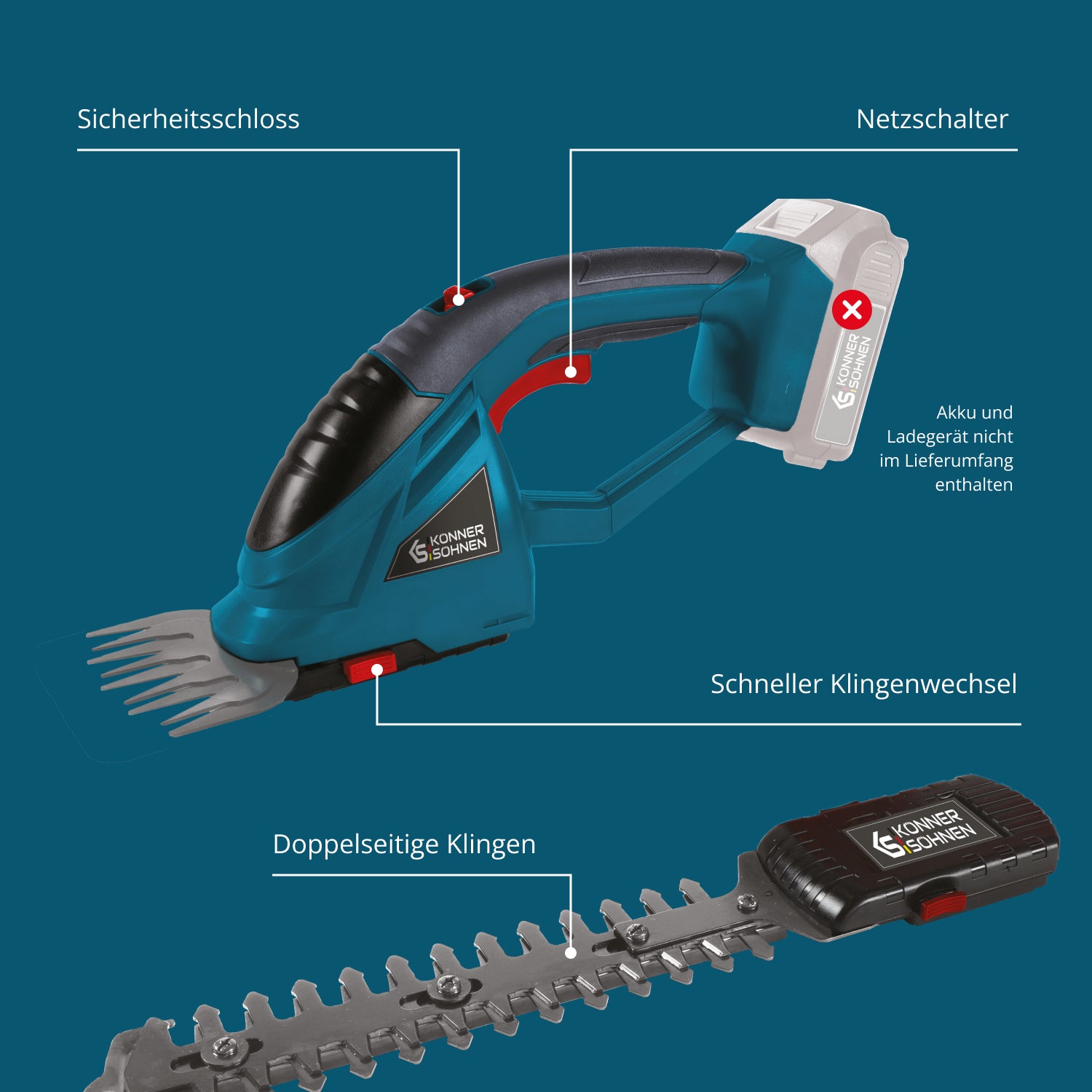 Akku-Grasschere und Heckenschere 2 in 1 KS SHT-20V