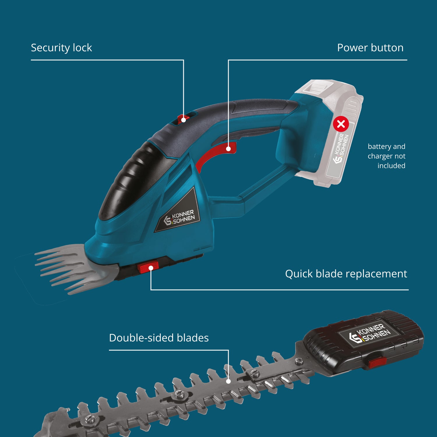Cordless 2 in 1 Grass Shear and Hedge Trimmer KS SHT-20V