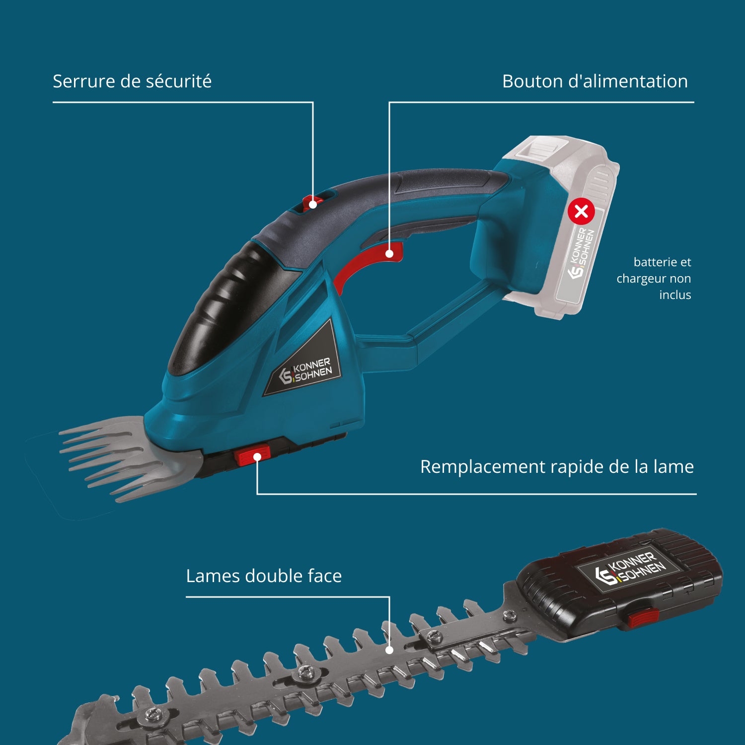 Taille-haie et cisaille à gazon sans fil 2 en 1 KS SHT-20V