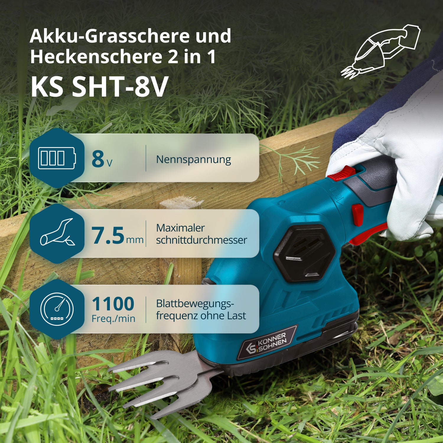 Akku-Grasschere und Heckenschere 2 in 1 KS SHT-8V