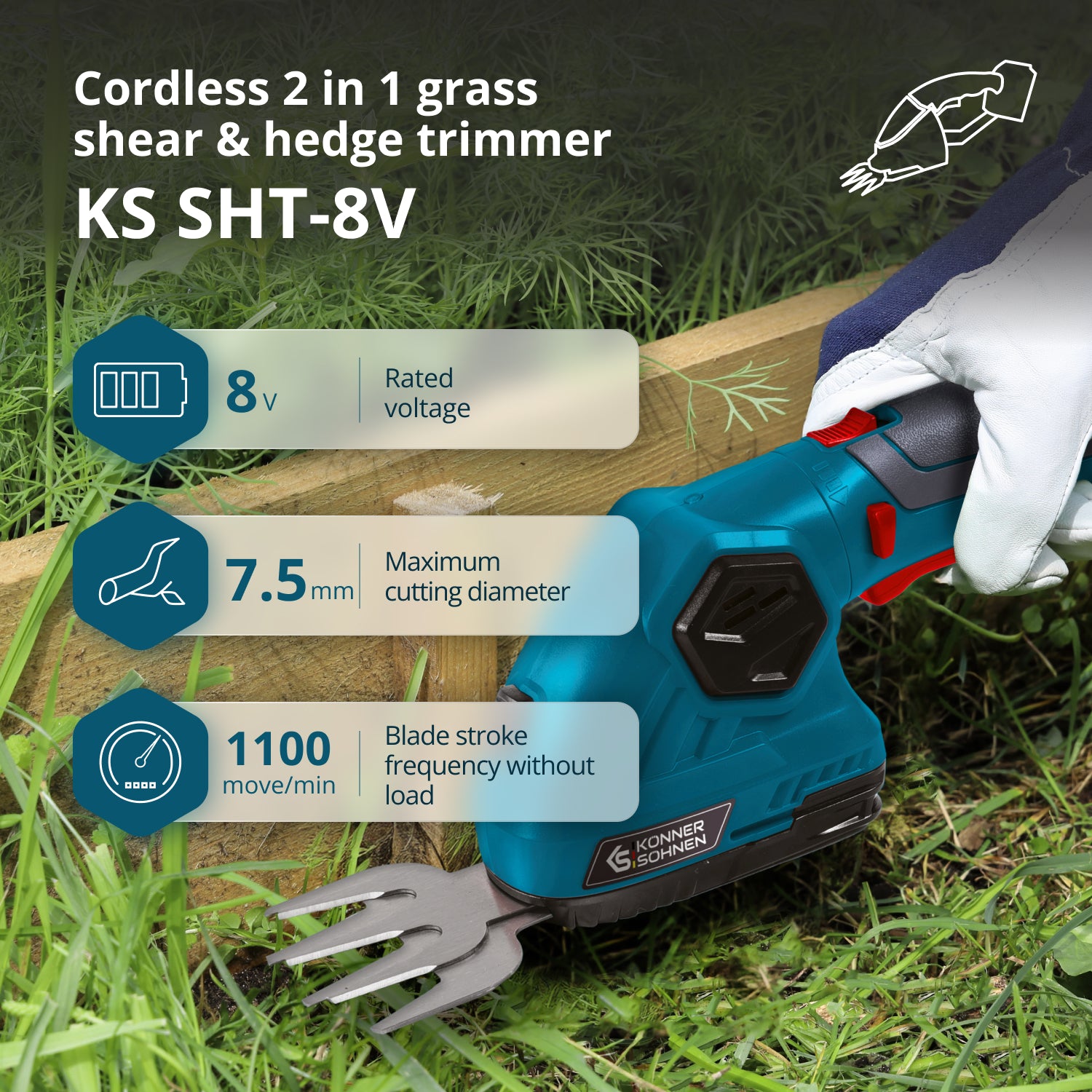 Cordless 2 in 1 Grass Shear and Hedge Trimmer KS SHT-8V