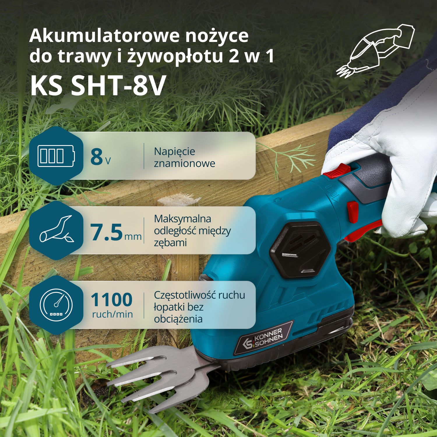 Akumulatorowe nozyce do trawy i Zywoptotu 2 w 1 KS SHT-8V