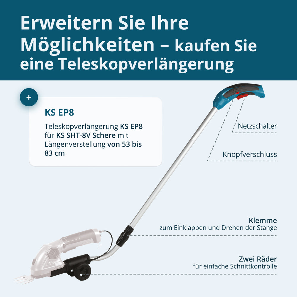 Tagliasiepi e forbici per erba 2 in 1 senza fili con manico telescopico KS SHT-8V + Extension Pole