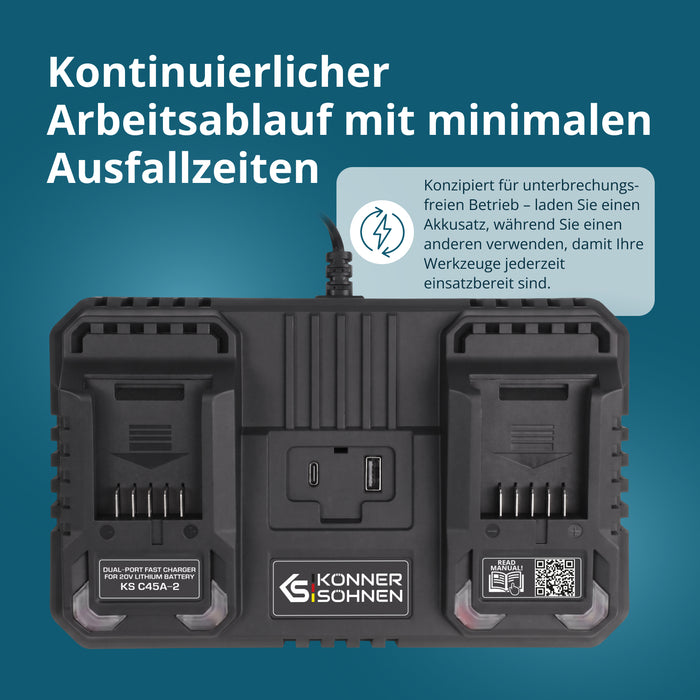 Dobbelt oplader til genopladelige batterier 20V KS C45A-2