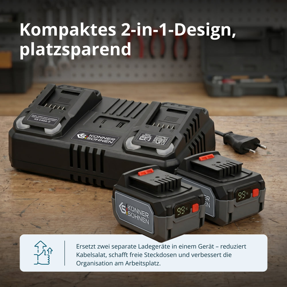 Dobbelt oplader til genopladelige batterier 20V KS C45A-2
