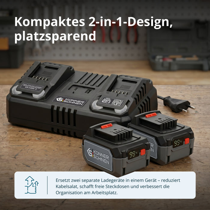 Dobbelt oplader til genopladelige batterier 20V KS C45A-2