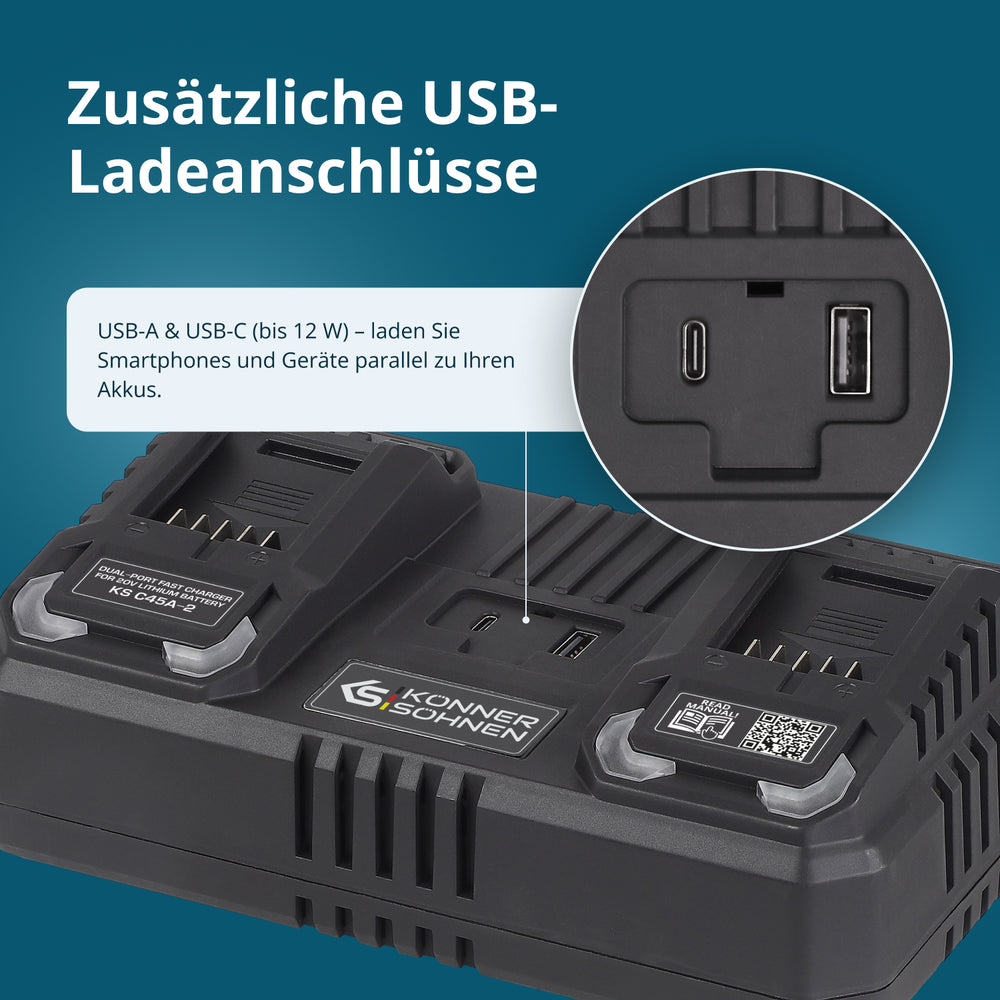 Dobbelt oplader til genopladelige batterier 20V KS C45A-2