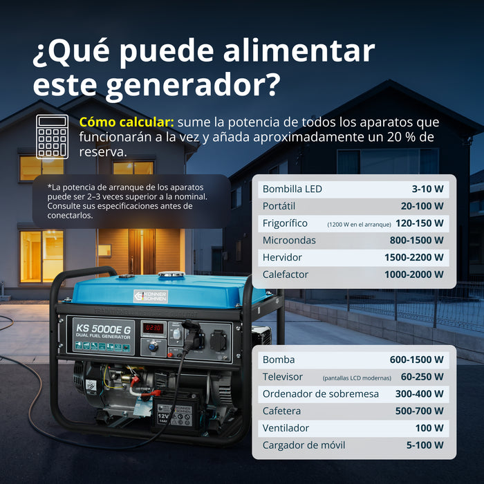 Generador híbrido de gasolina y gas "Könner & Söhnen" KS 5000E G