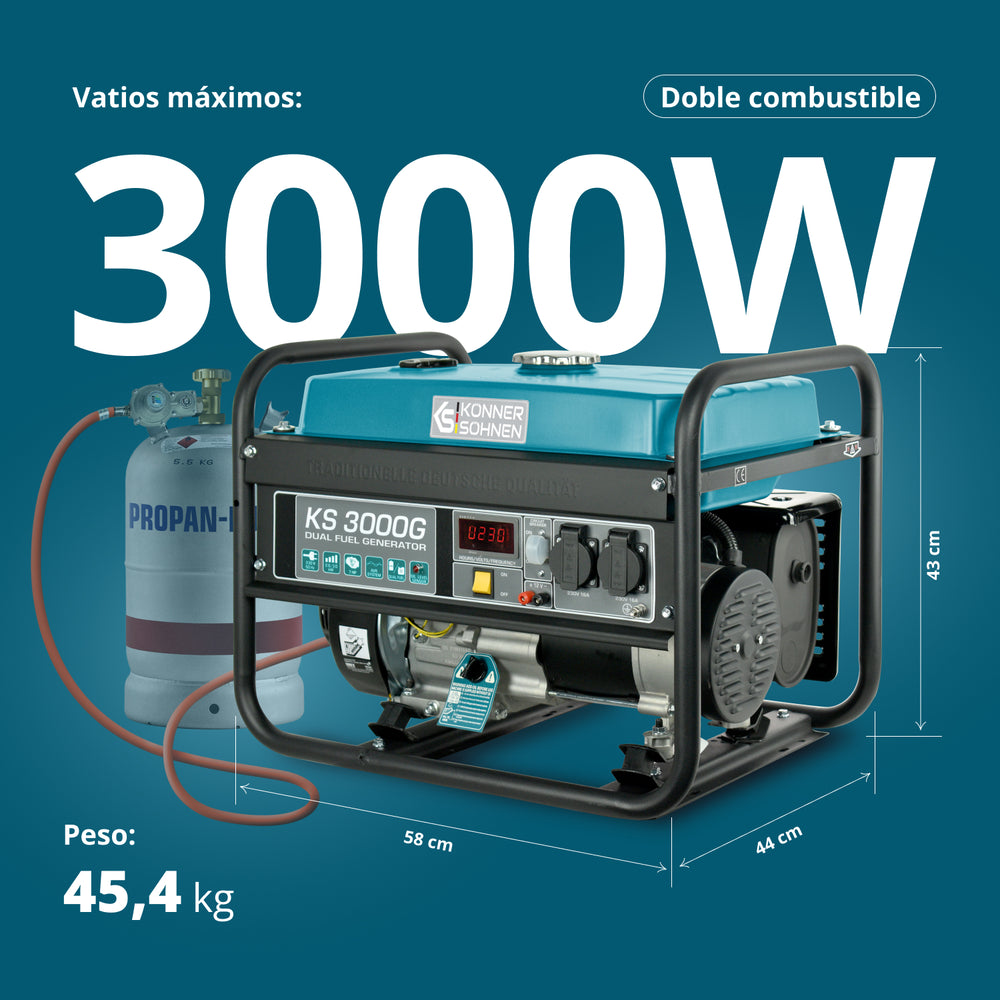 Generador híbrido de gasolina y gas "Könner & Söhnen" KS 3000G (Reacondicionado Excelente)