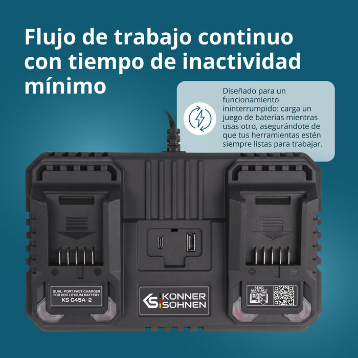 Cargador doble para baterías recargables 20V KS C45A-2