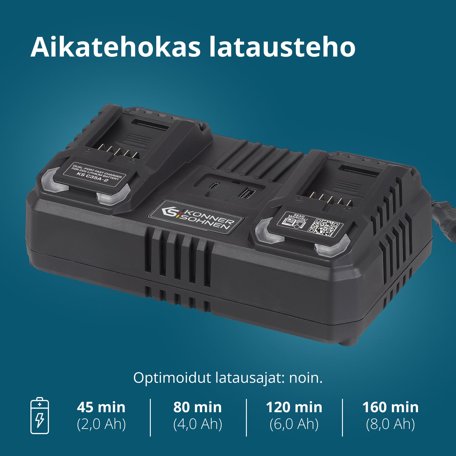 Kaksoislaturi 20V ladattaville akuille KS C35A-2