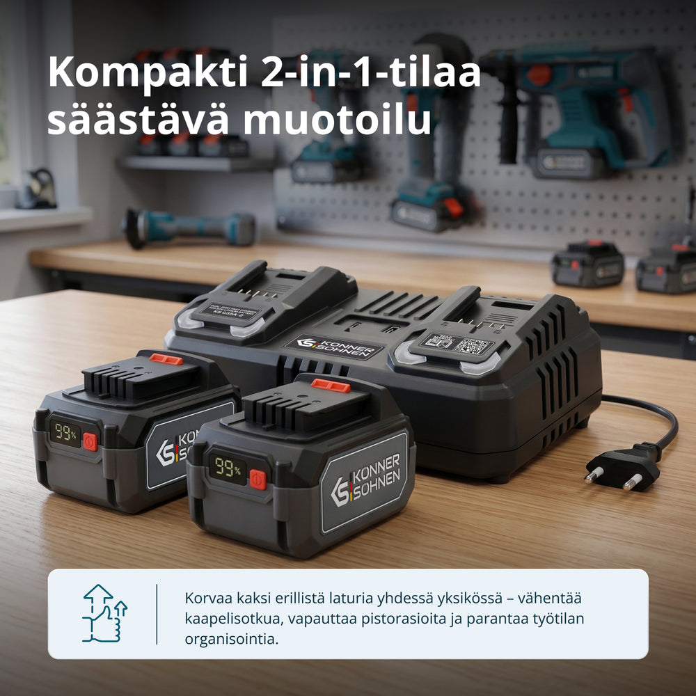 Kaksoislaturi 20V ladattaville akuille KS C35A-2