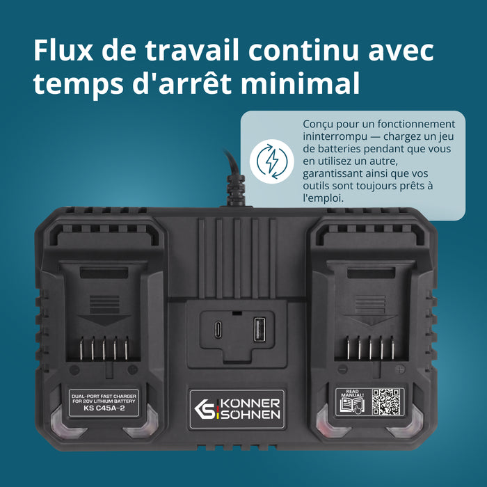 Chargeur double pour batteries rechargeables 20V KS C45A-2