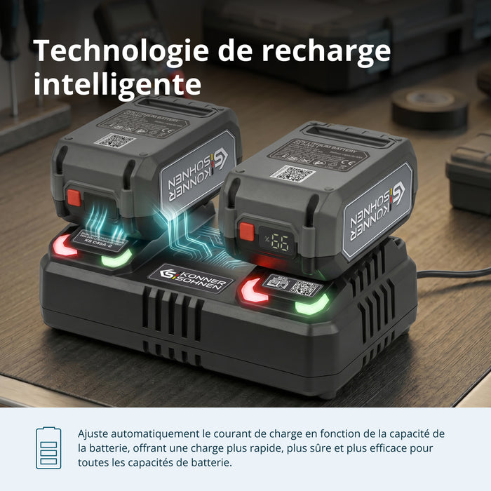 Chargeur double pour batteries rechargeables 20V KS C45A-2