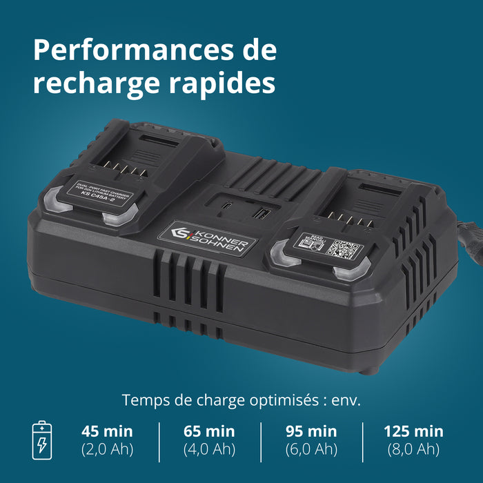 Chargeur double pour batteries rechargeables 20V KS C45A-2