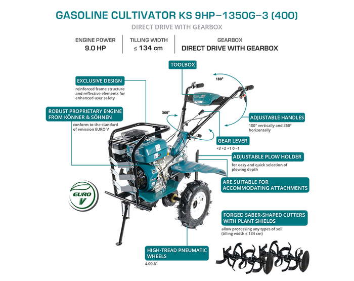 Бензинов култиватор KS 9HP-1350G-3 (400)