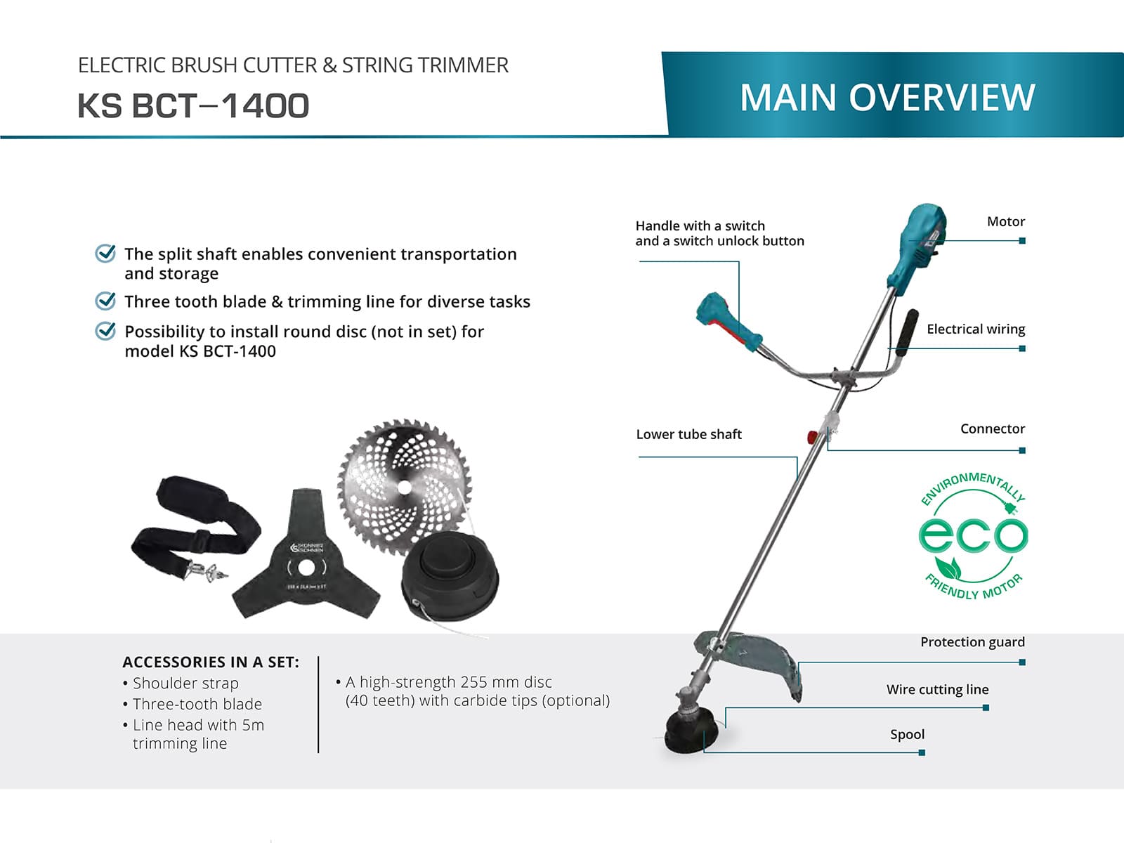 "Tăietor electric de perii și trimmer cu fir KS BCT-1400"