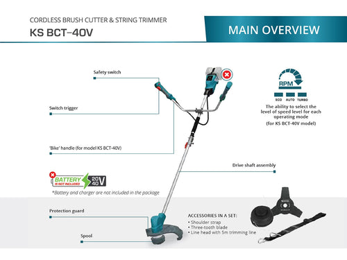 Snoerloze bosmaaier en grastrimmer KS BCT-40V