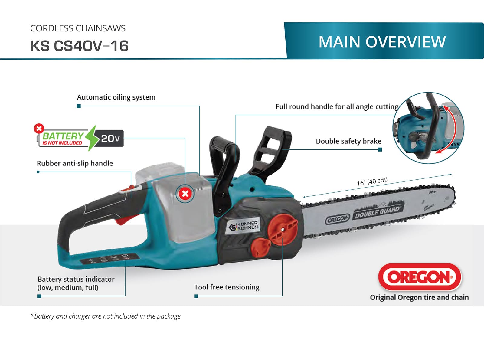 Cordless chainsaw KS CS40V-16