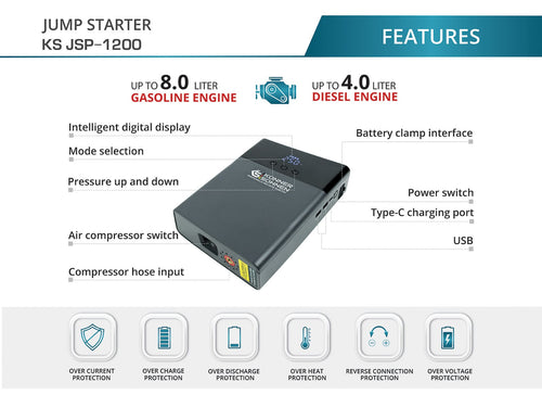 Jumpstarter med luftkompressor KS JSP-1200