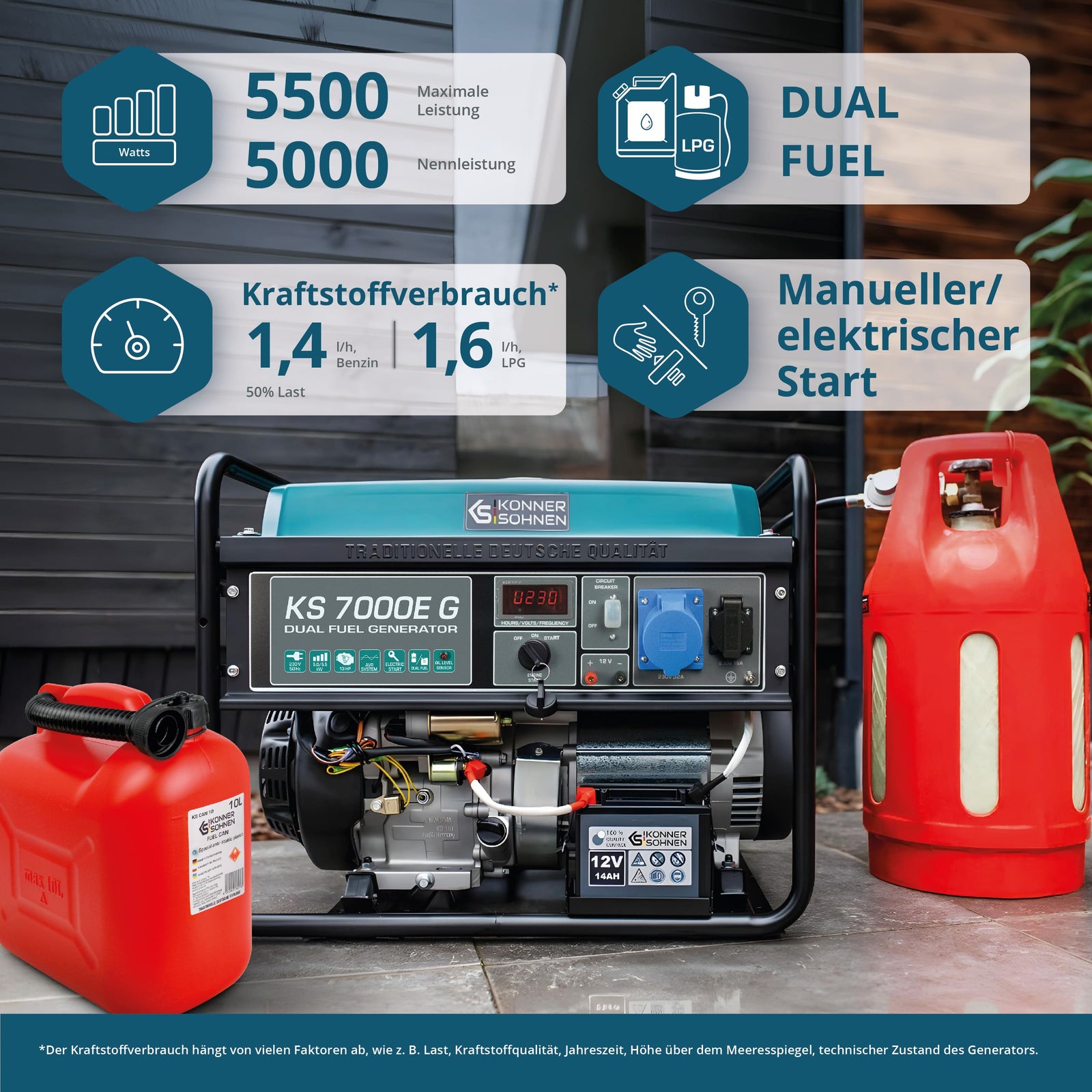 LPG/Benzin-Generator "Könner & Söhnen" KS 7000E G