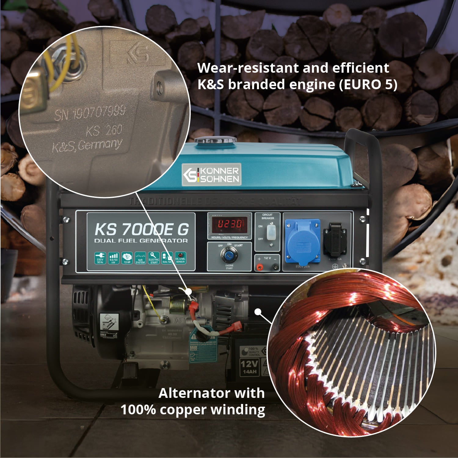 LPG/Bensiinigeneraattori 'Könner & Söhnen' KS 7000E G