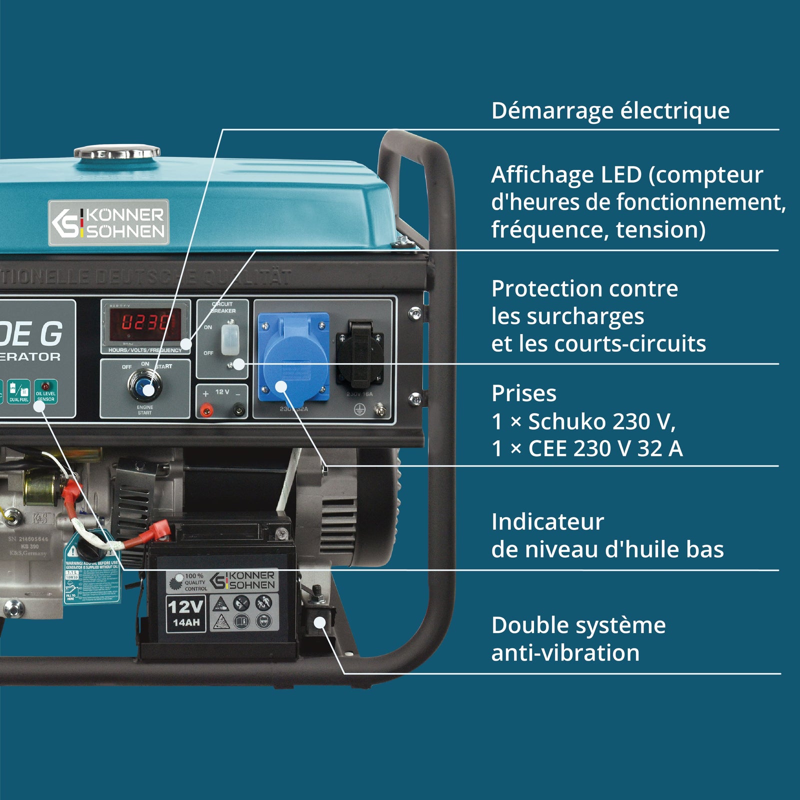 Groupe électrogène à essence/gaz "Könner & Söhnen" KS 7000E G