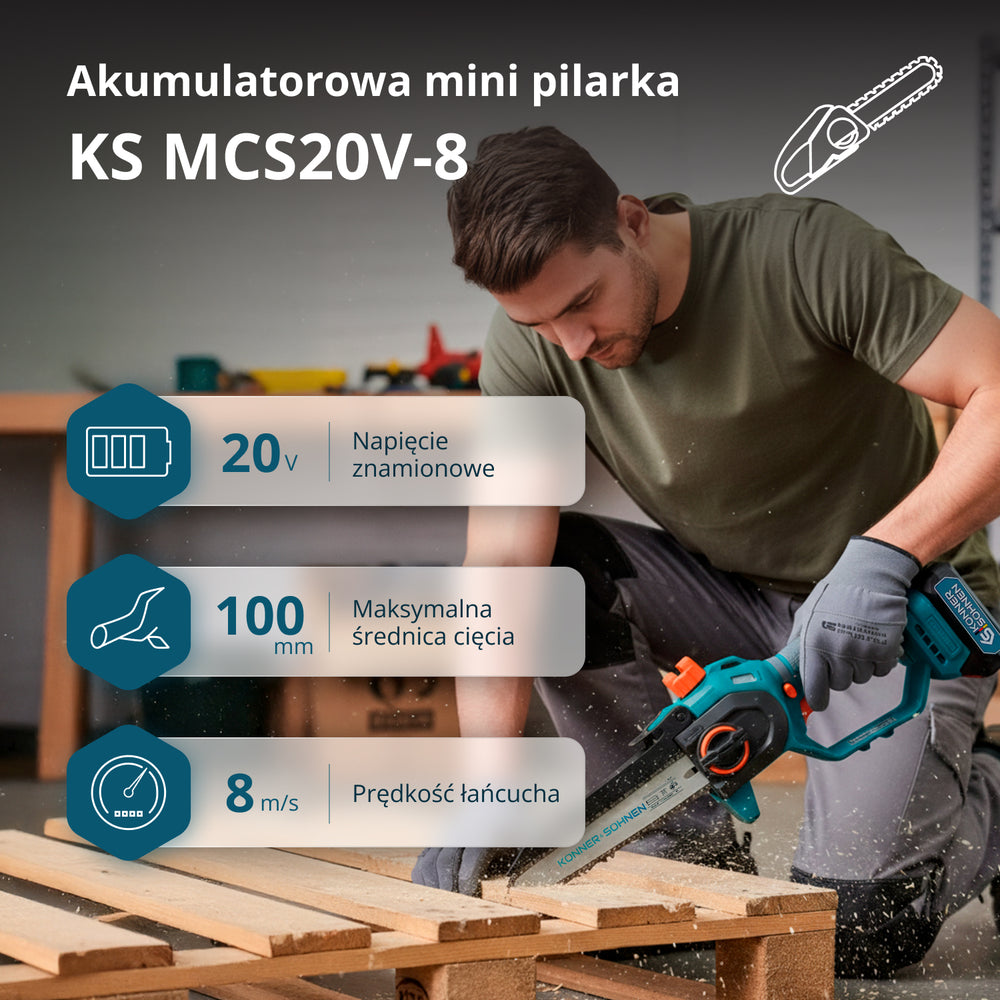 Snoerloze Mini Kettingzaag KS MCS20V-8