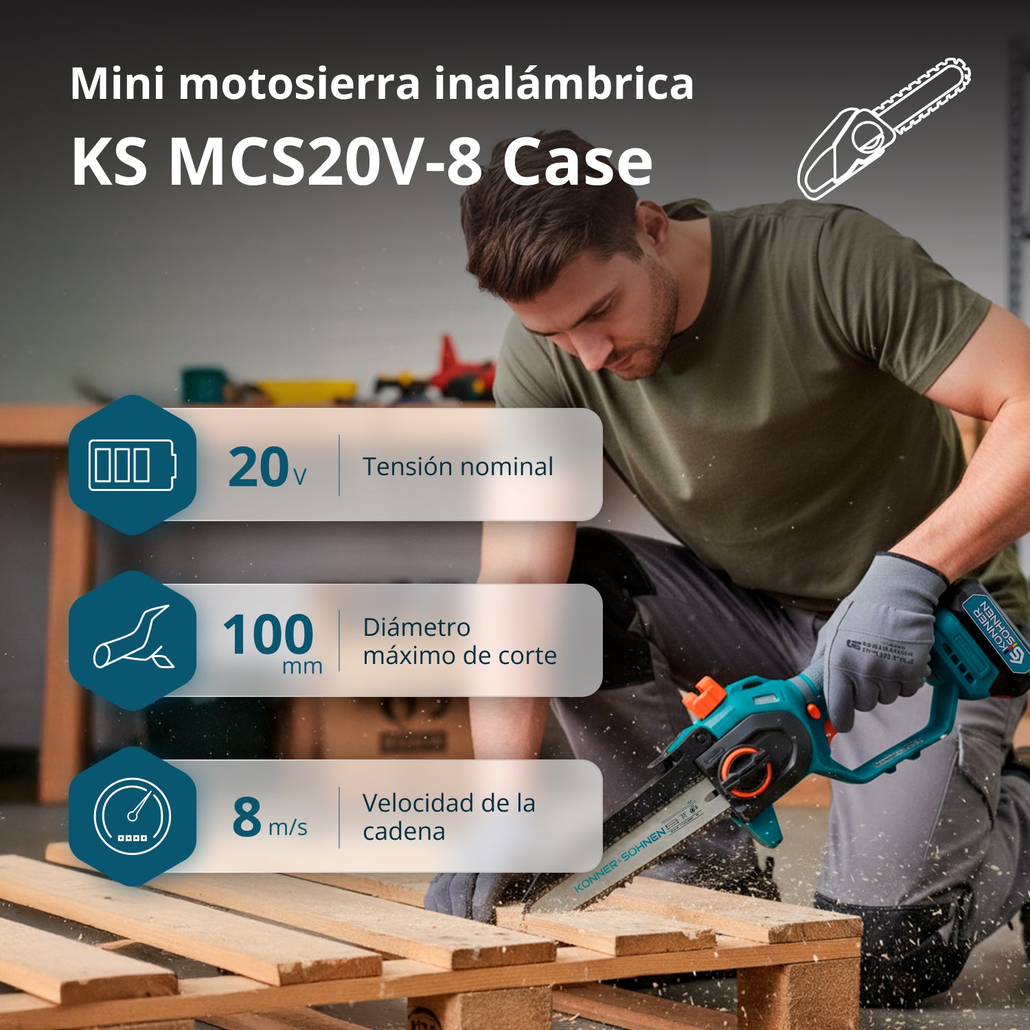 Mini motosierra a batería KS MCS20V-8 Case