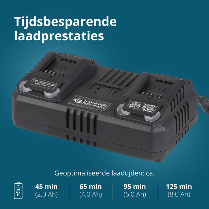 Dubbele oplader voor oplaadbare batterijen 20V KS C45A-2