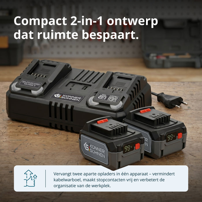 Dubbele oplader voor oplaadbare batterijen 20V KS C45A-2
