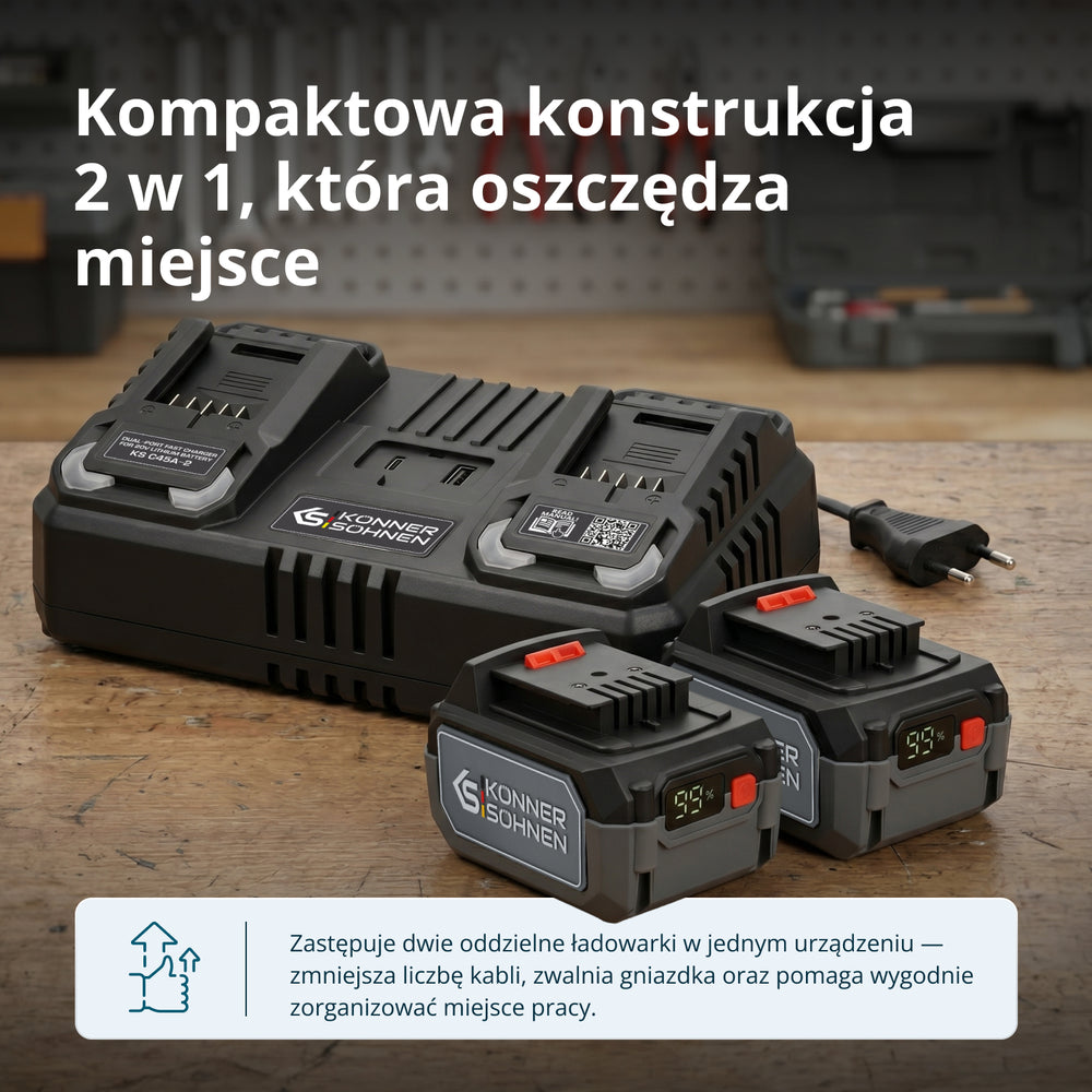 Podwójna ładowarka do akumulatorów 20V KS C45A-2