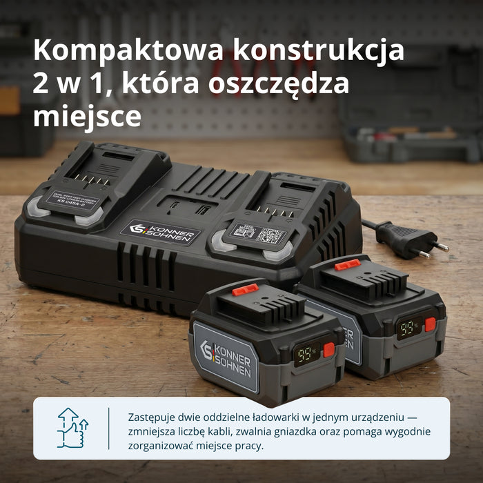 Podwójna ładowarka do akumulatorów 20V KS C45A-2