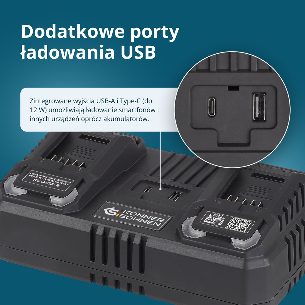Podwójna ładowarka do akumulatorów 20V KS C45A-2
