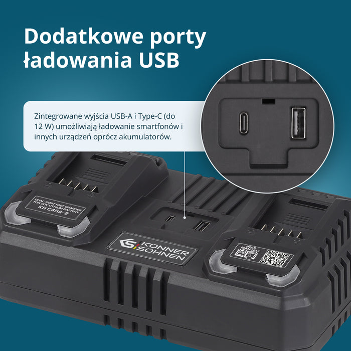 Podwójna ładowarka do akumulatorów 20V KS C45A-2